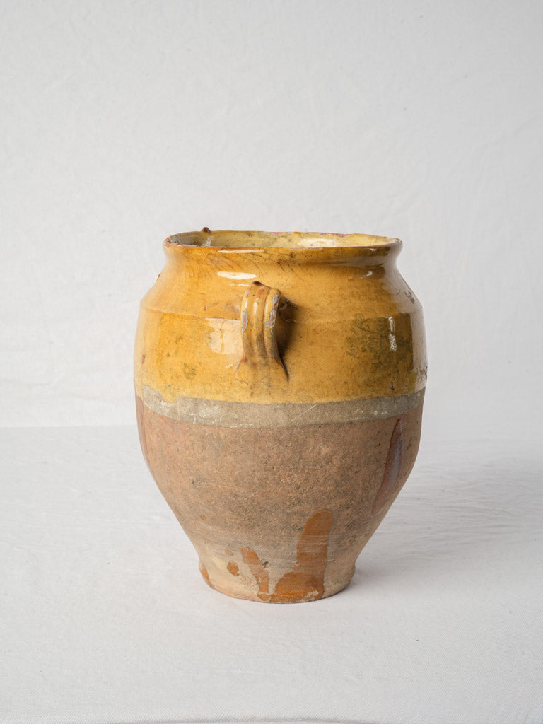 French Yellow-Glazed Confit Pot w/ Craquelure and Glaze Runs, Late 19th Century -11¾"