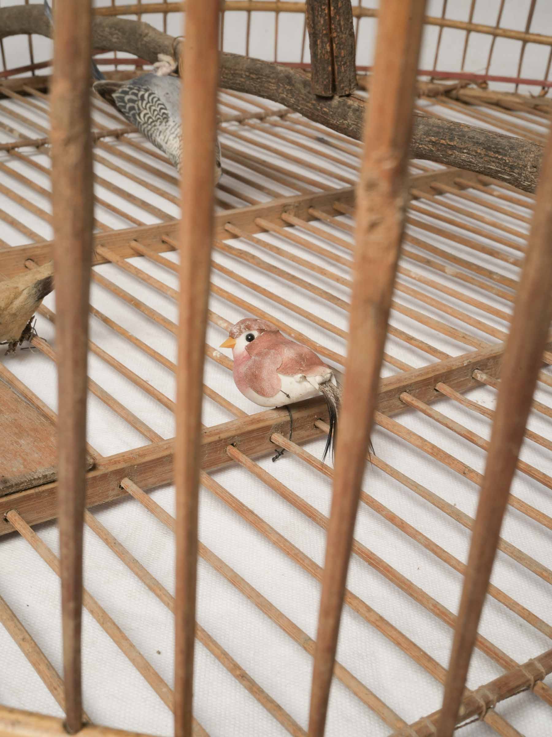 Oversized Natural Cane Hanging Birdcage w/ Pretty Carved Door - 43¼"