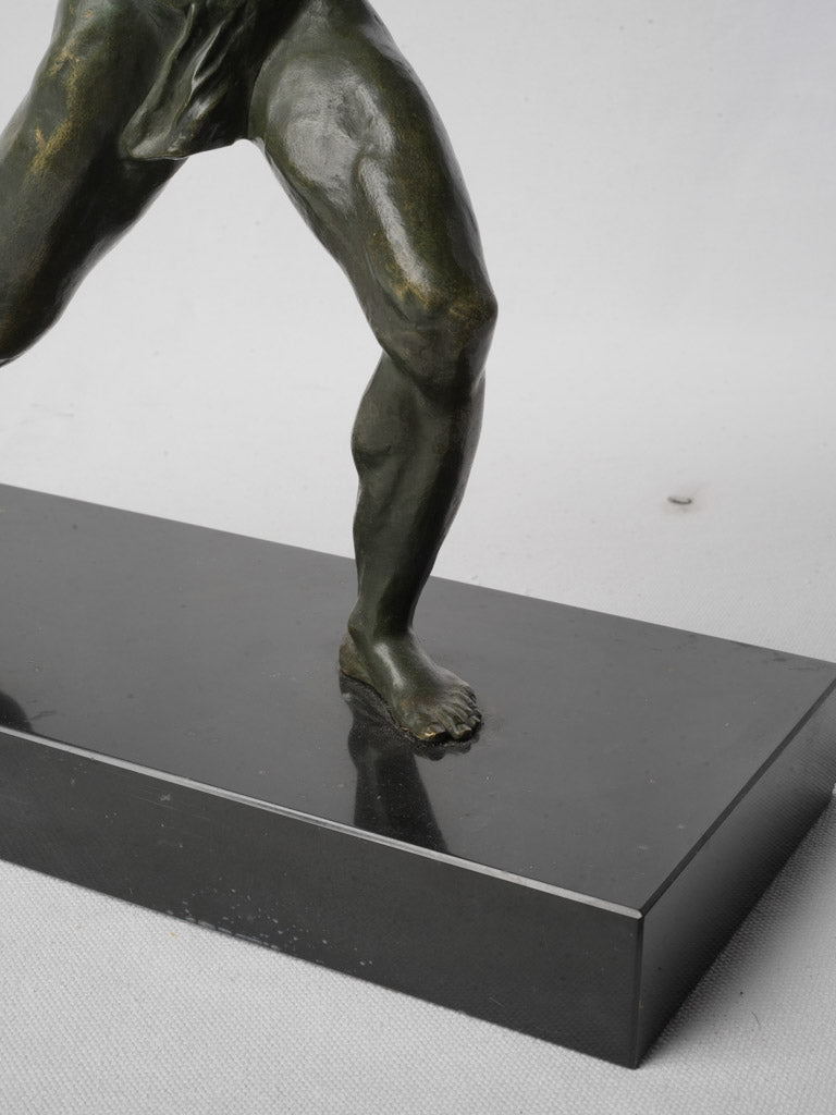 French Art Deco Bronze Discus Thrower on Black Marble Base By Baret - 15¾"