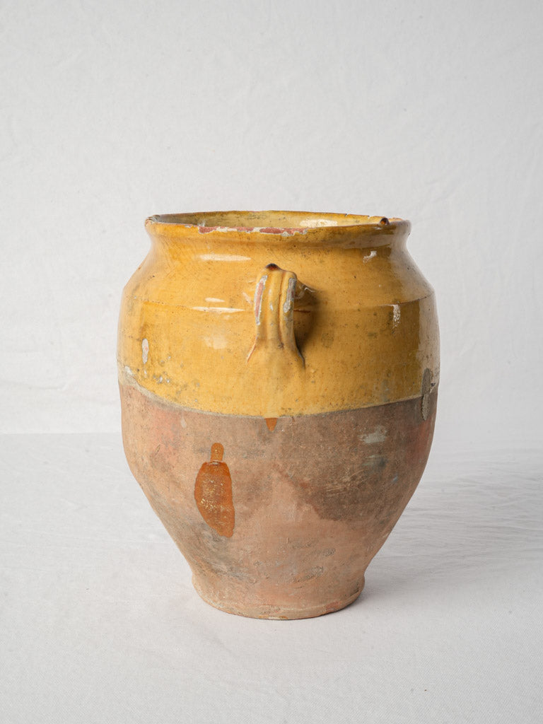 French Yellow-Glazed Confit Pot w/ Craquelure and Glaze Runs, Late 19th Century -11¾"