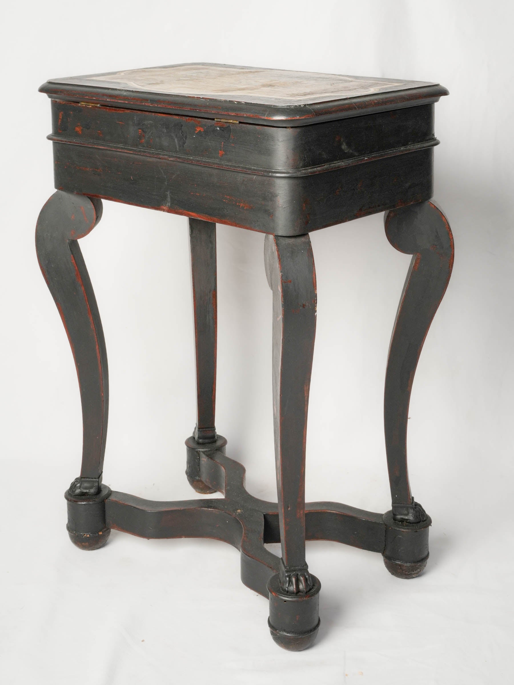 Antique French Mahogany Travailleuse with Painted Maritime Decoration, c. 1860 - 29¼"