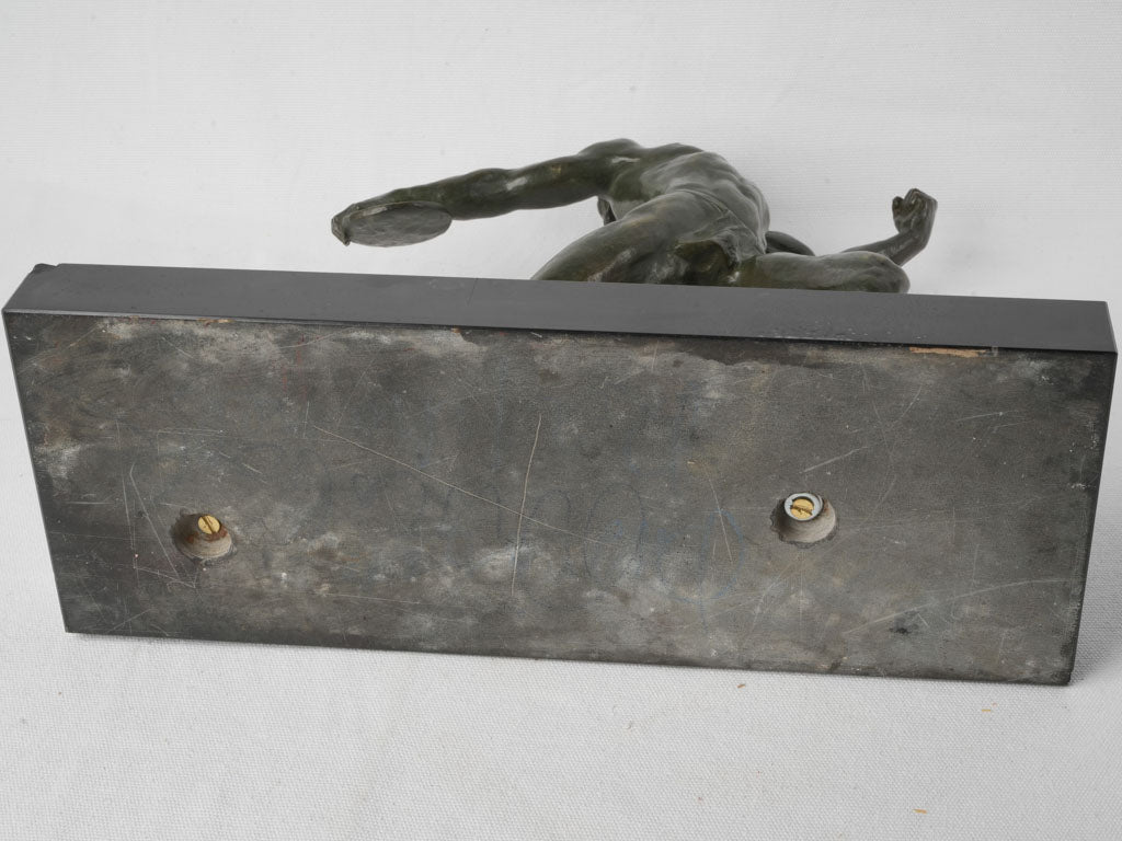 French Art Deco Bronze Discus Thrower on Black Marble Base By Baret - 15¾"