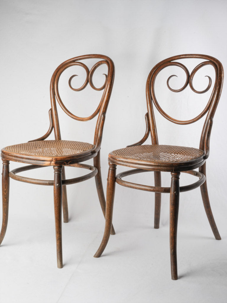 Graceful Pair of Bentwood Café Chairs with Heart-Form Backs Circa 1900