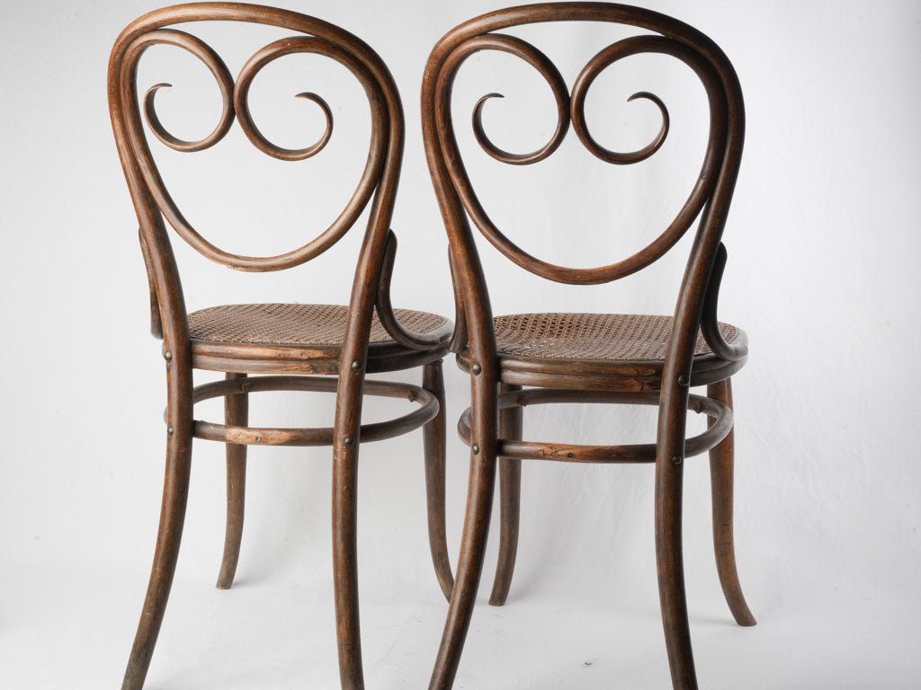 Graceful Pair of Bentwood Café Chairs with Heart-Form Backs Circa 1900