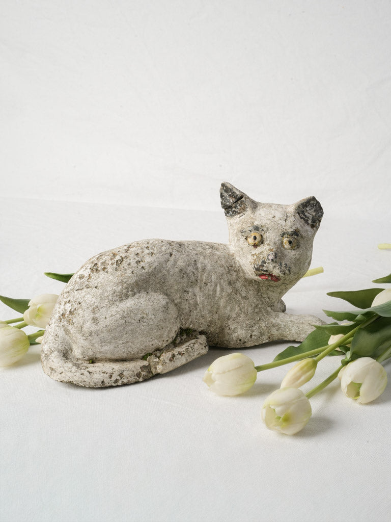 Vintage charming sculpture crouching cat