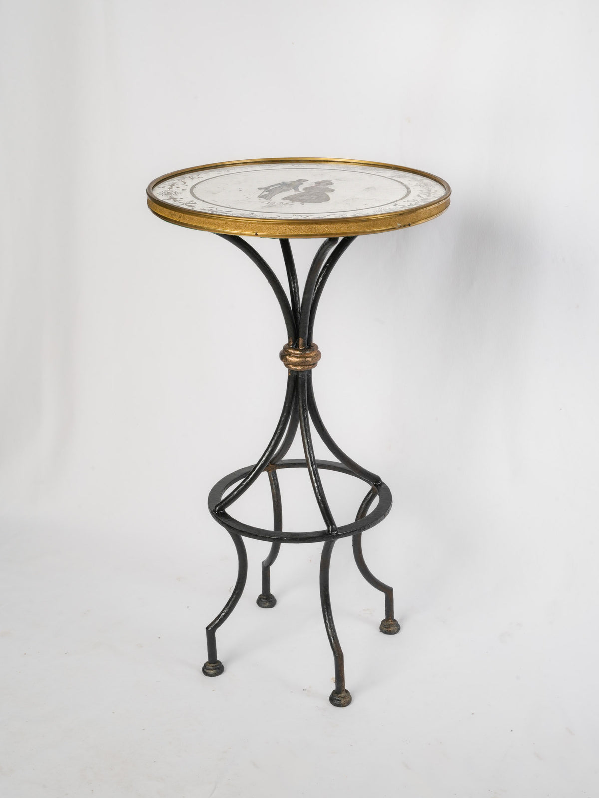 Delightful Petite French Pedestal Table w/ Reverse-Painted Mirrored Glass Top - 30" x 18"