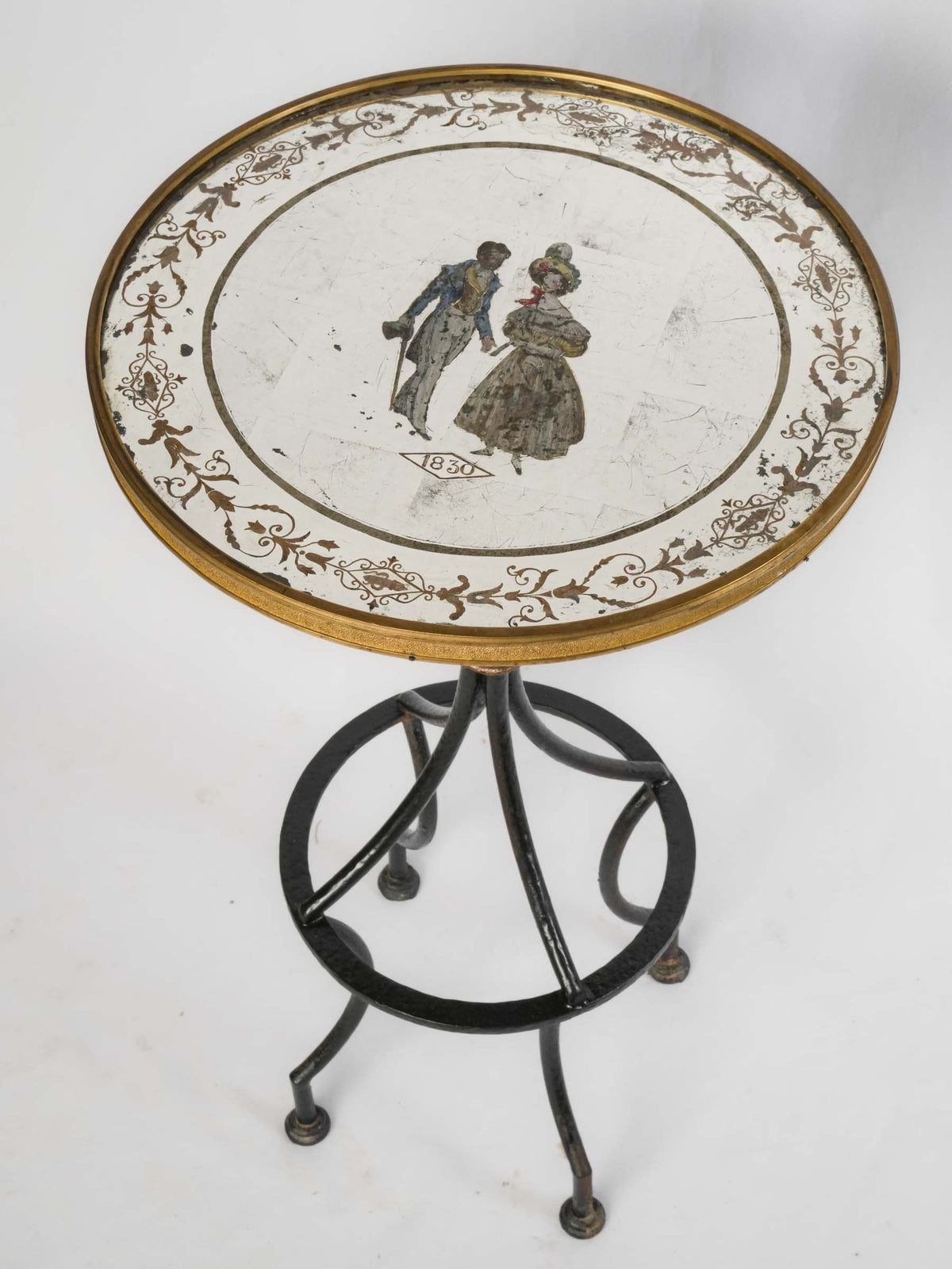 Delightful Petite French Pedestal Table w/ Reverse-Painted Mirrored Glass Top - 30" x 18"