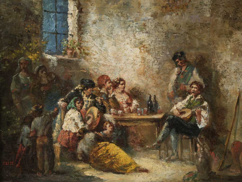 Vibrant 19th-century tavern art - Musician