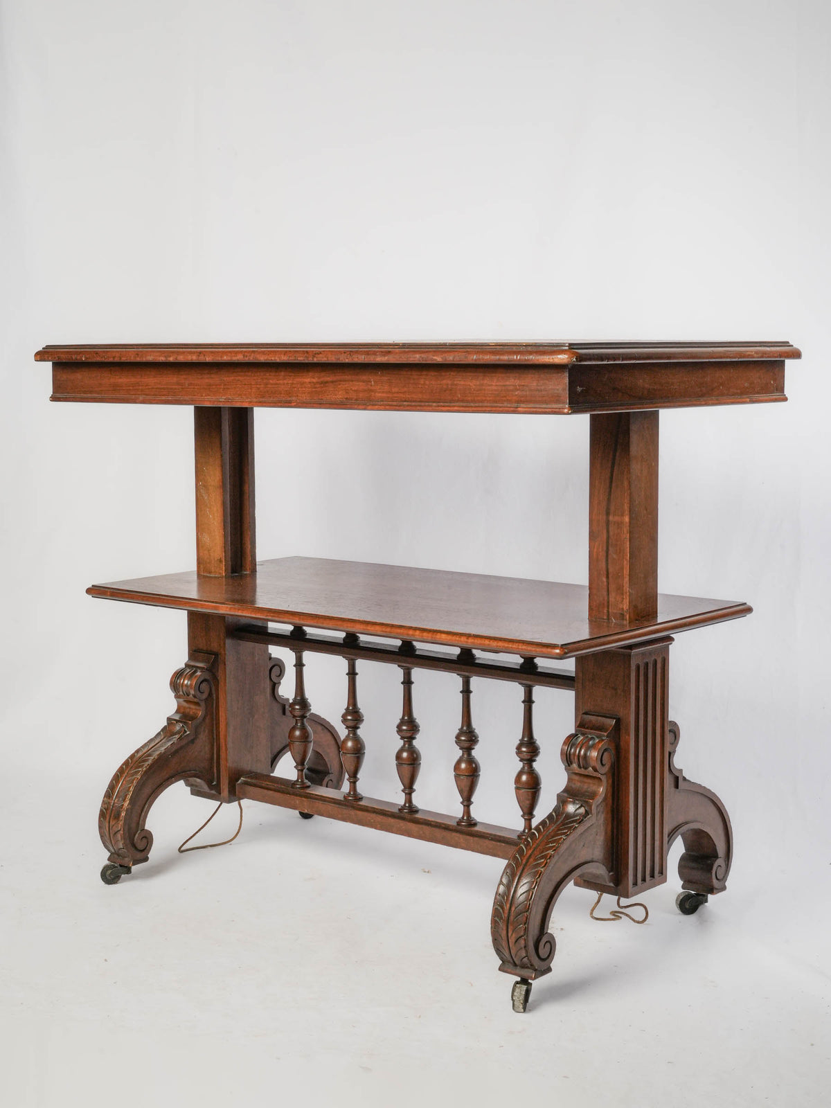 19th-Century Metamorphic Three-Tier Wooden Serving Table on Casters