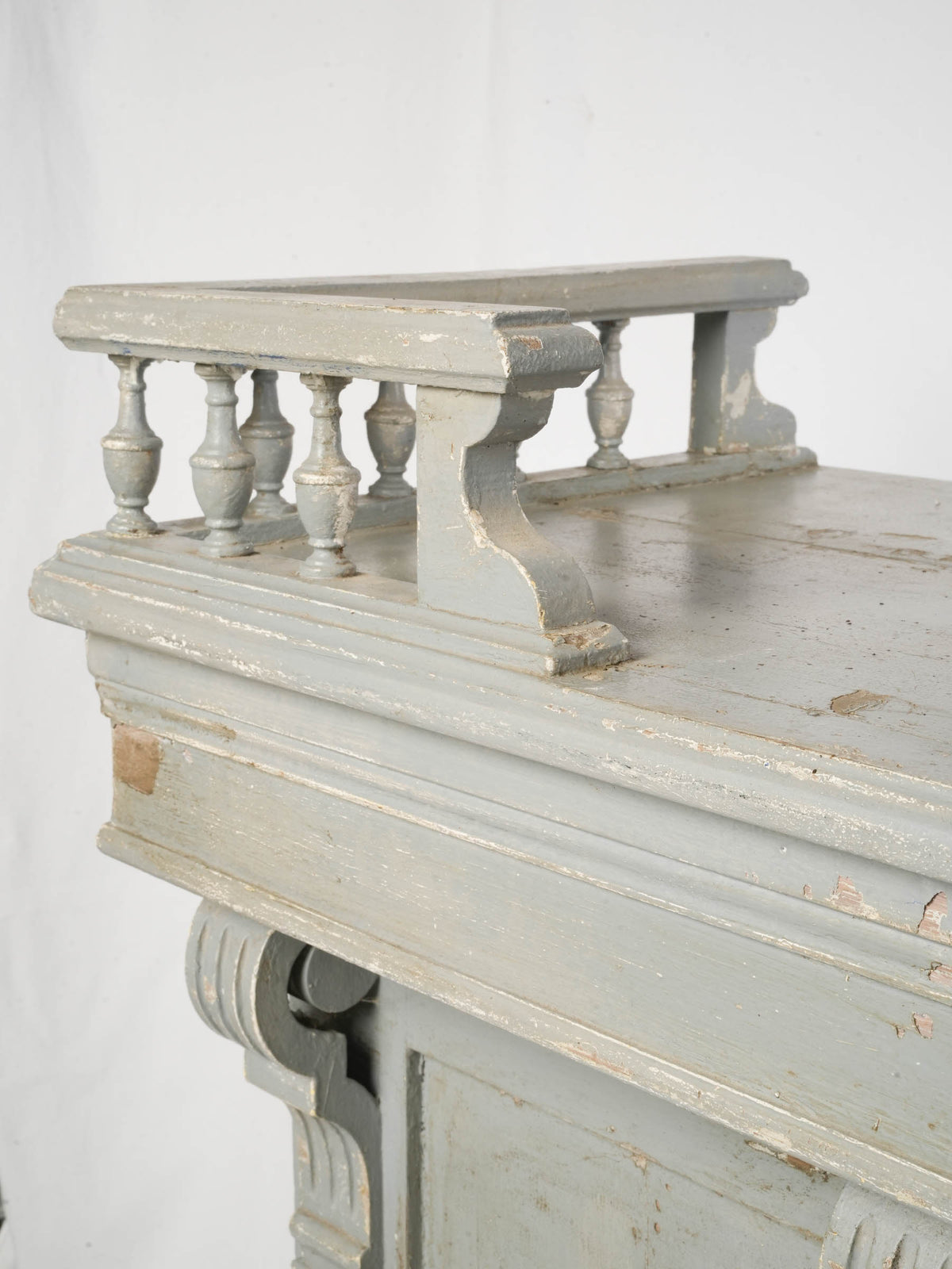 Antique French Shop Counter with Timeworn Gray Paint - 38¼" x 32"