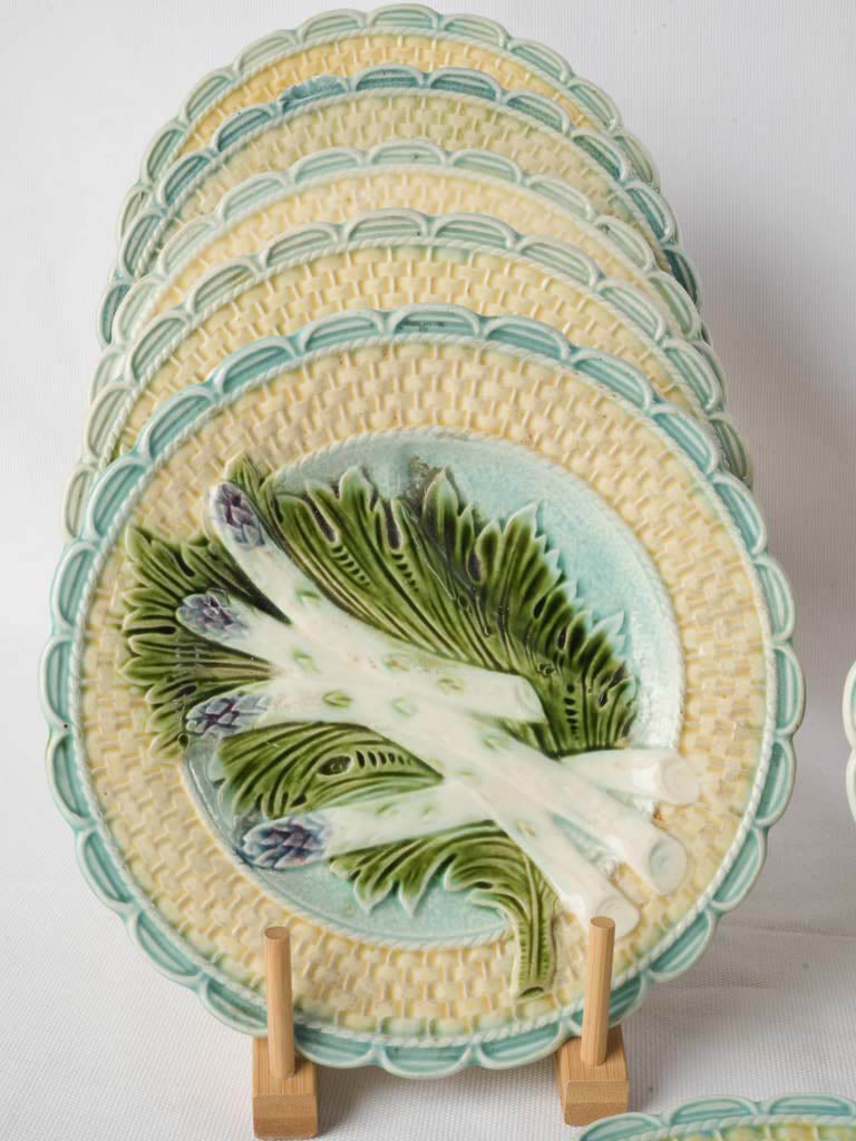 Hand-painted antique asparagus plates set