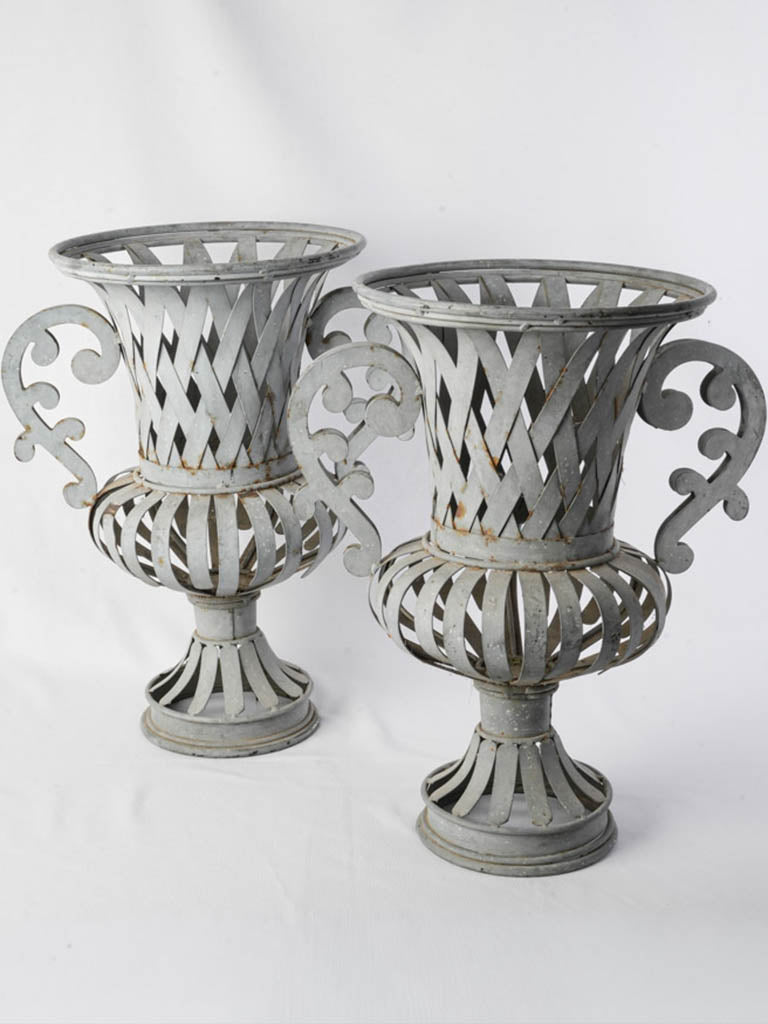 Vintage strap-iron Medici vases