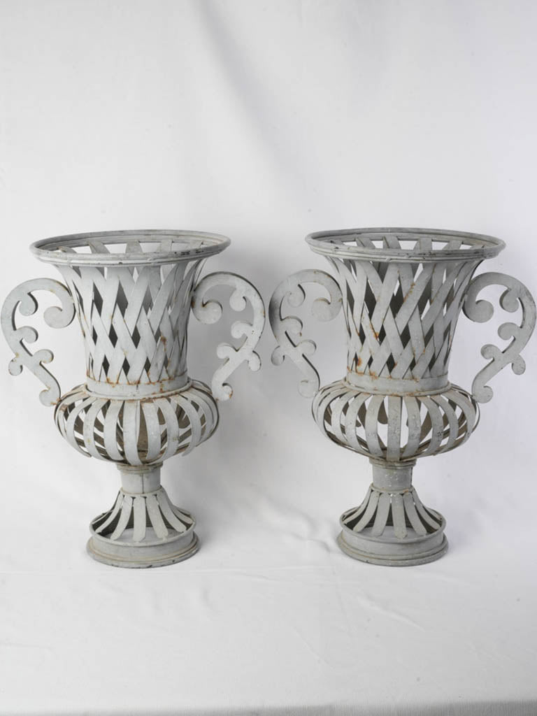 Elegant latticework tall iron vases