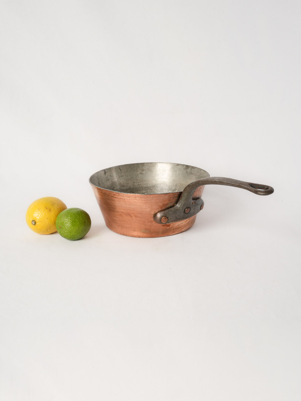 Antique French Hammered Copper Saucepan with Iron Handle