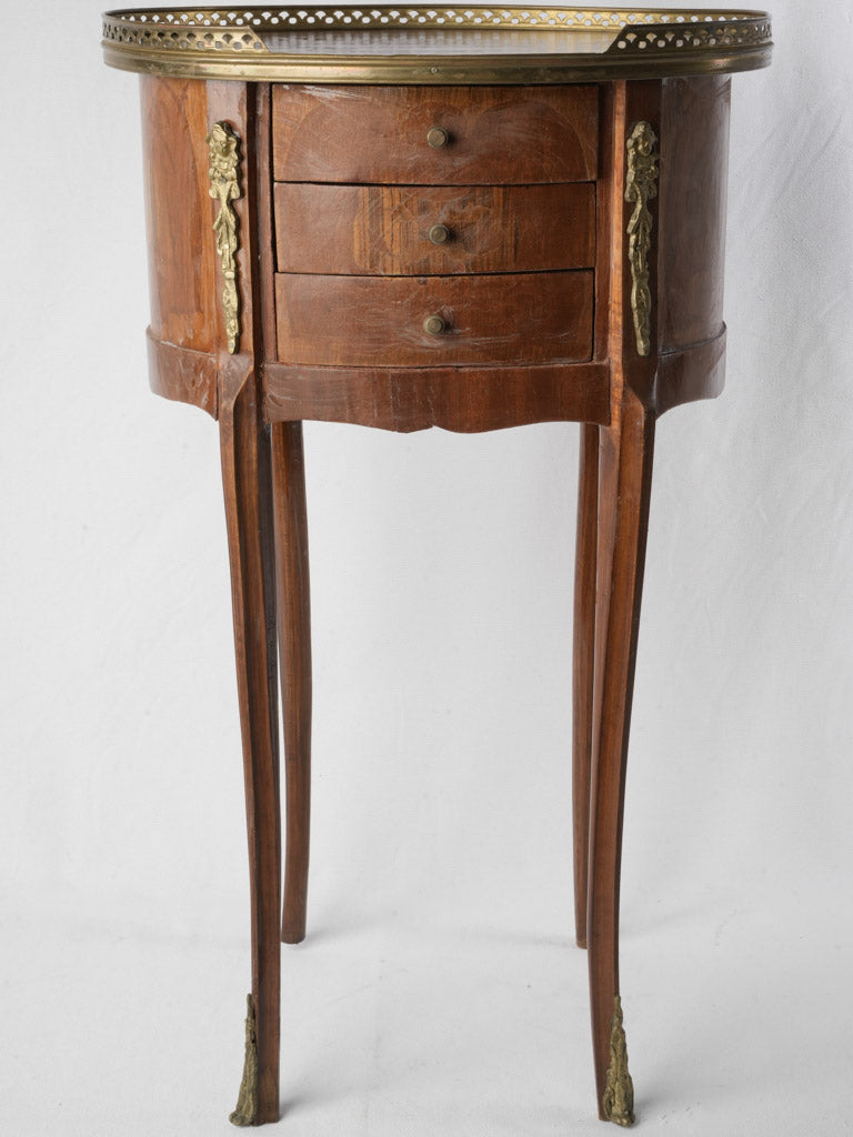 French Belle Époque Oval Bedside Table in Fruitwood Marquetry - 28¾"