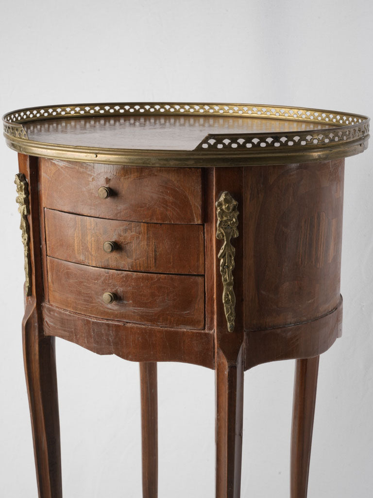 French Belle Époque Oval Bedside Table in Fruitwood Marquetry - 28¾"