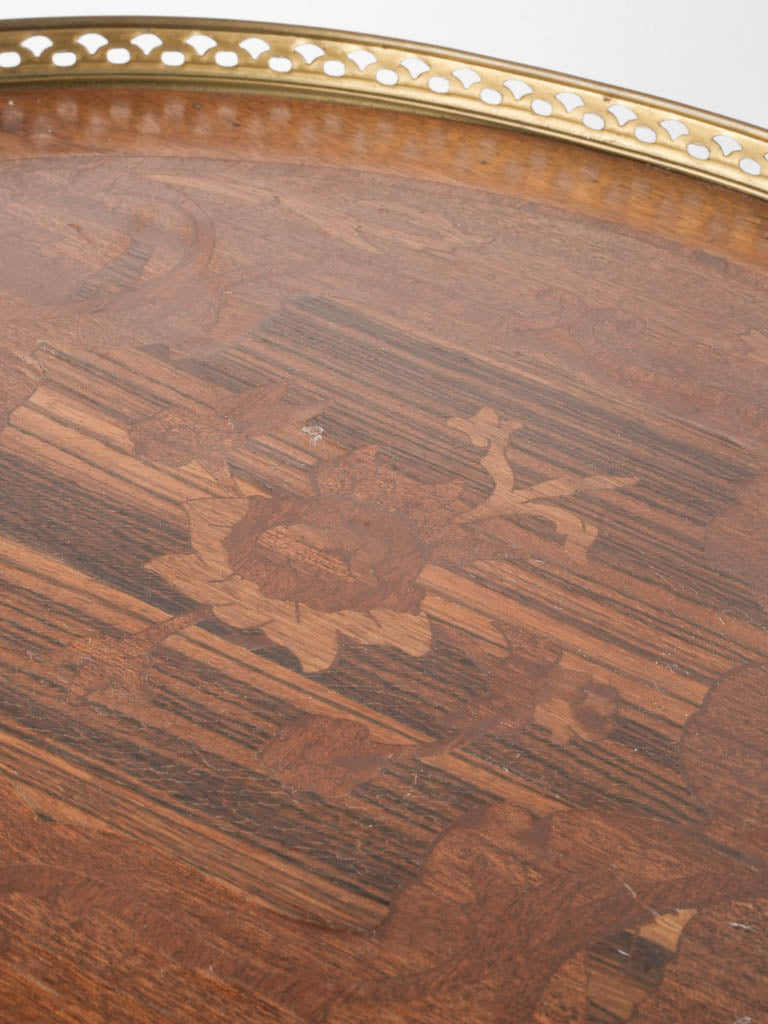 French Belle Époque Oval Bedside Table in Fruitwood Marquetry - 28¾"