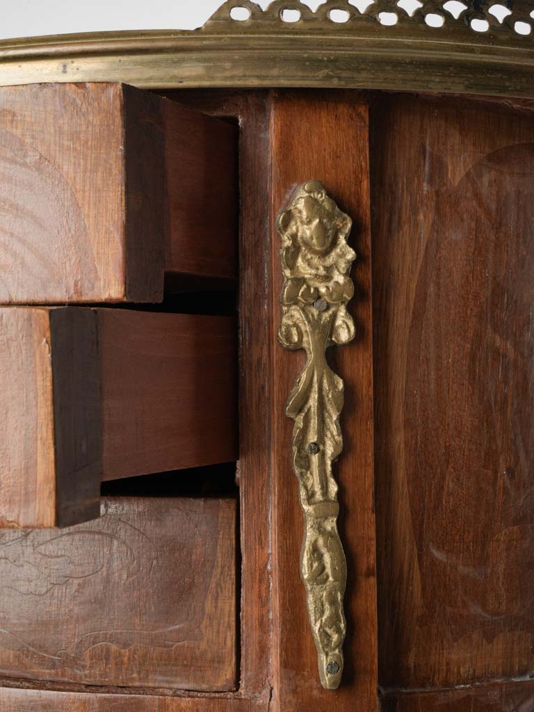 French Belle Époque Oval Bedside Table in Fruitwood Marquetry - 28¾"