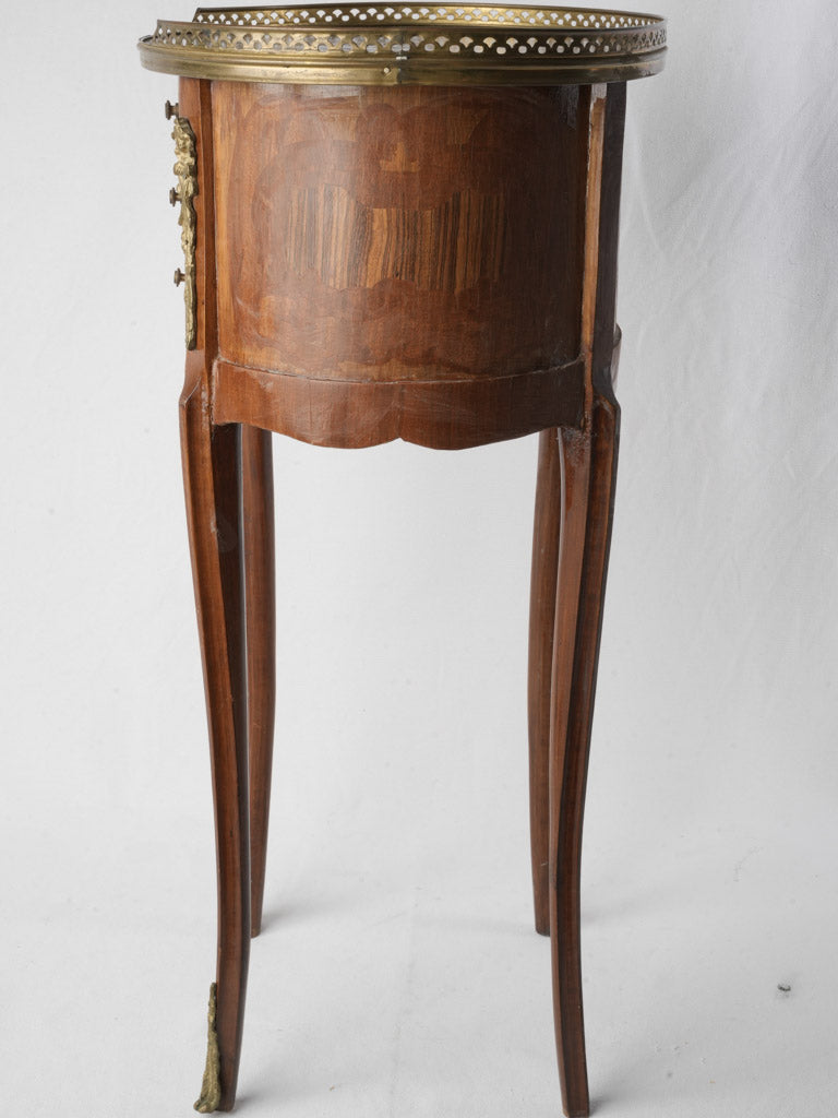 French Belle Époque Oval Bedside Table in Fruitwood Marquetry - 28¾"