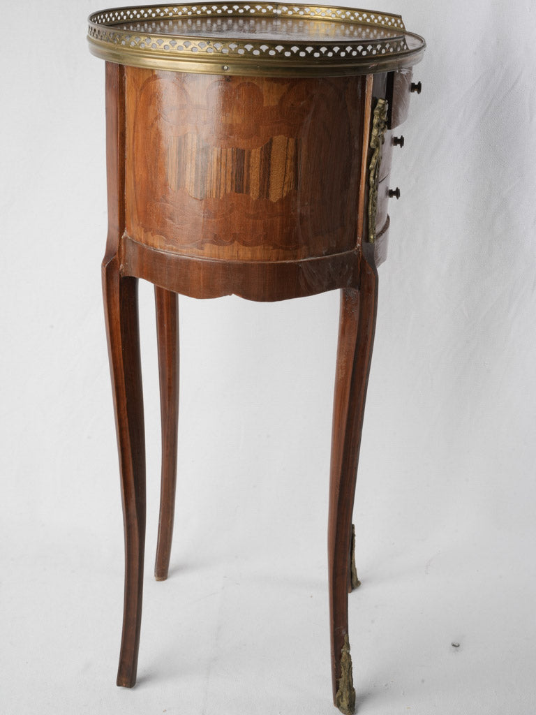 French Belle Époque Oval Bedside Table in Fruitwood Marquetry - 28¾"
