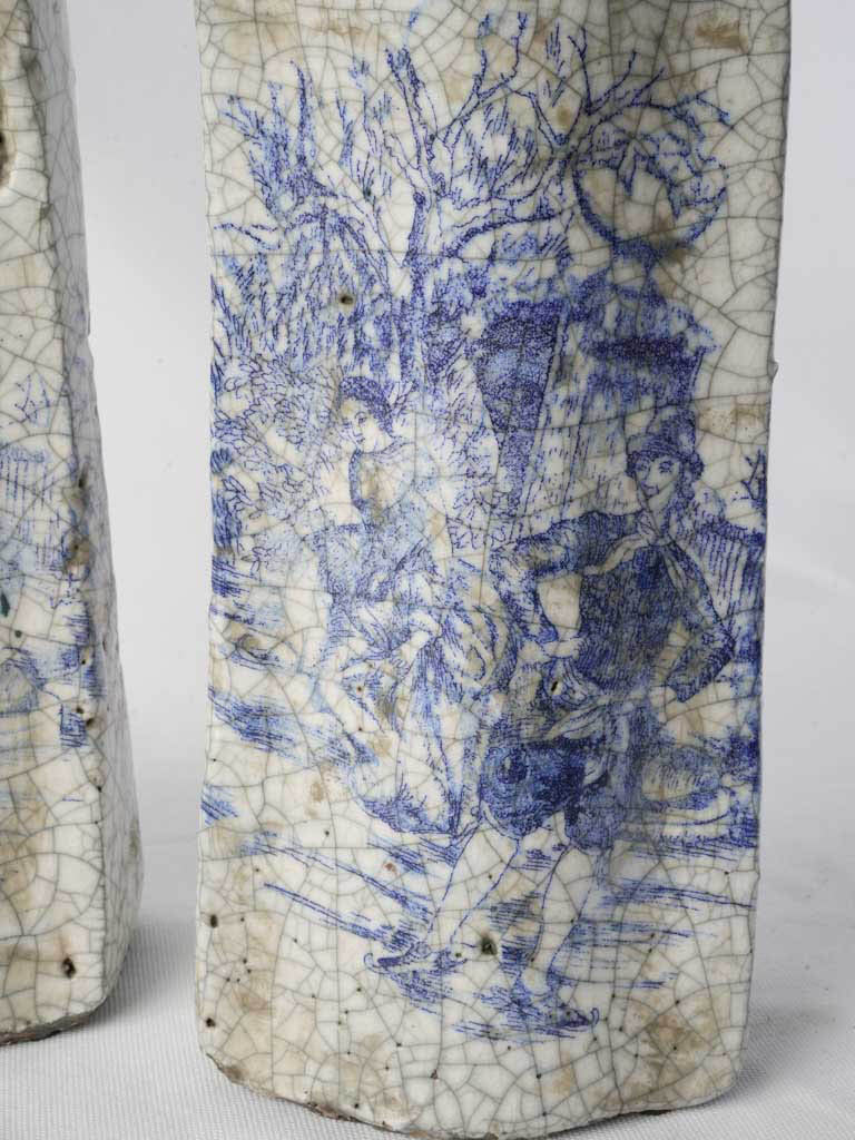 Cobalt blue-printed scene vases