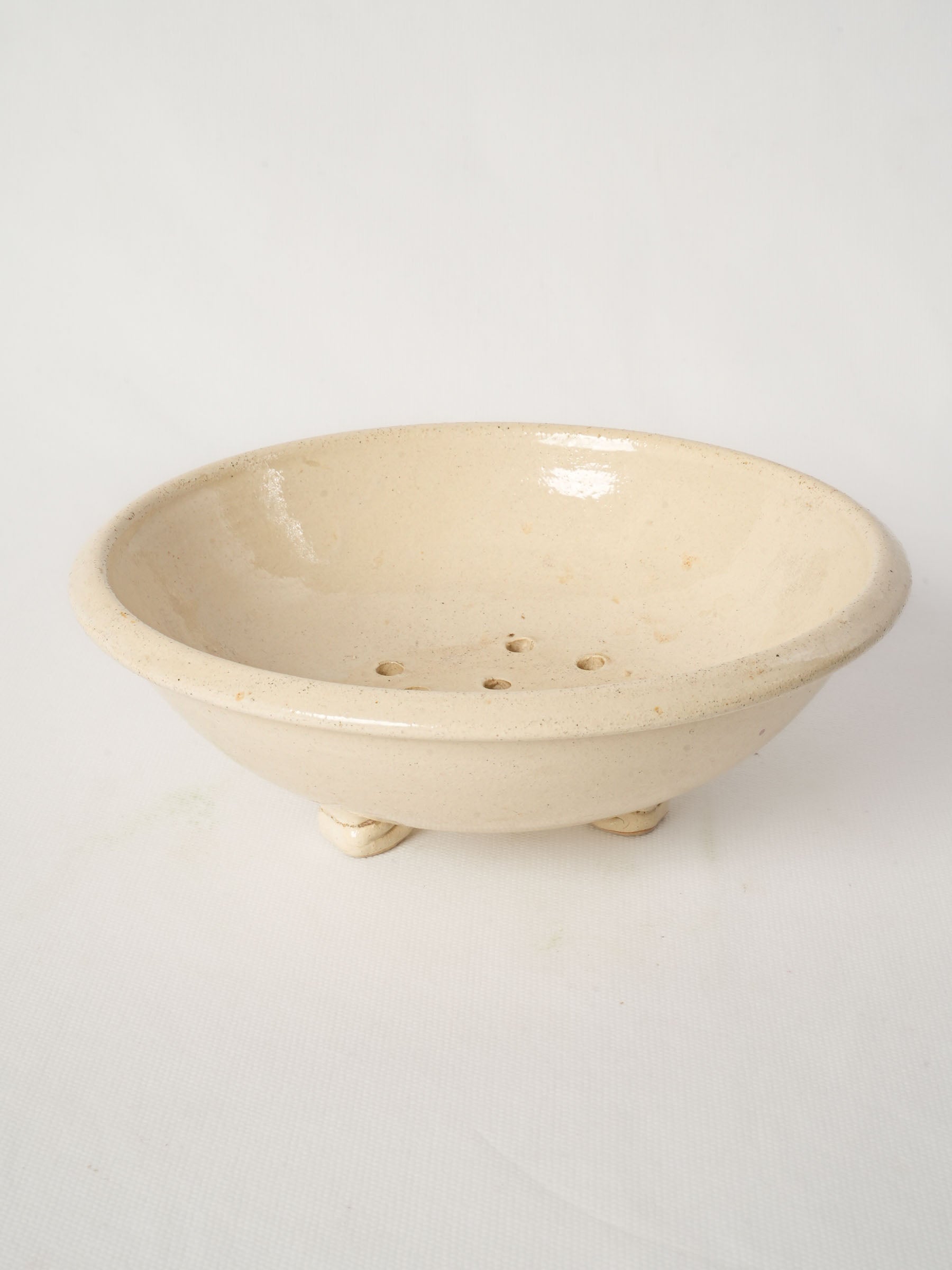 Vintage French Ceramic Colander w/ Ivory Glaze 8¾"