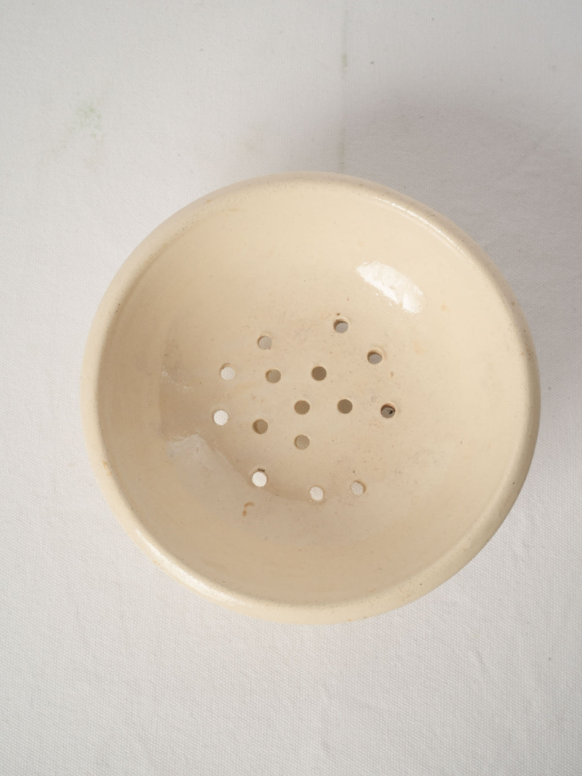 Vintage French Ceramic Colander w/ Ivory Glaze 8¾"