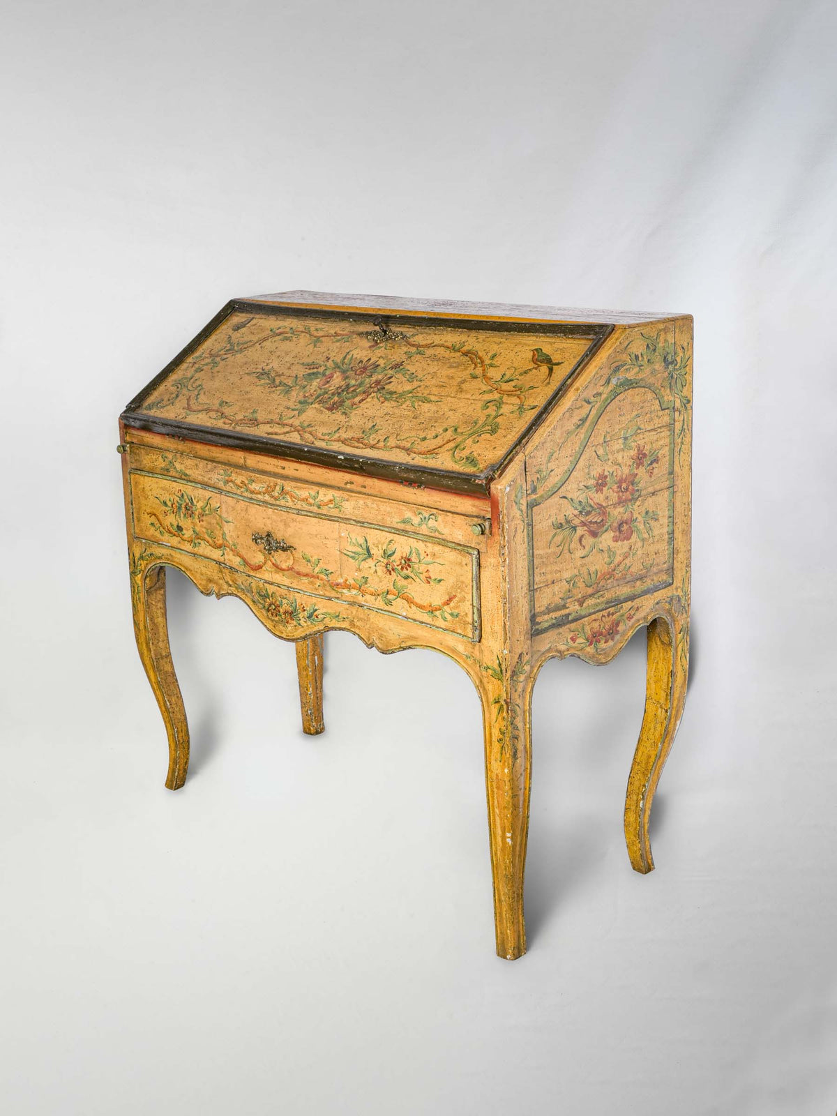 Stunning 18th-Century Rococo Hand-Painted Slant-Front Writing Desk - 39" x 40½"