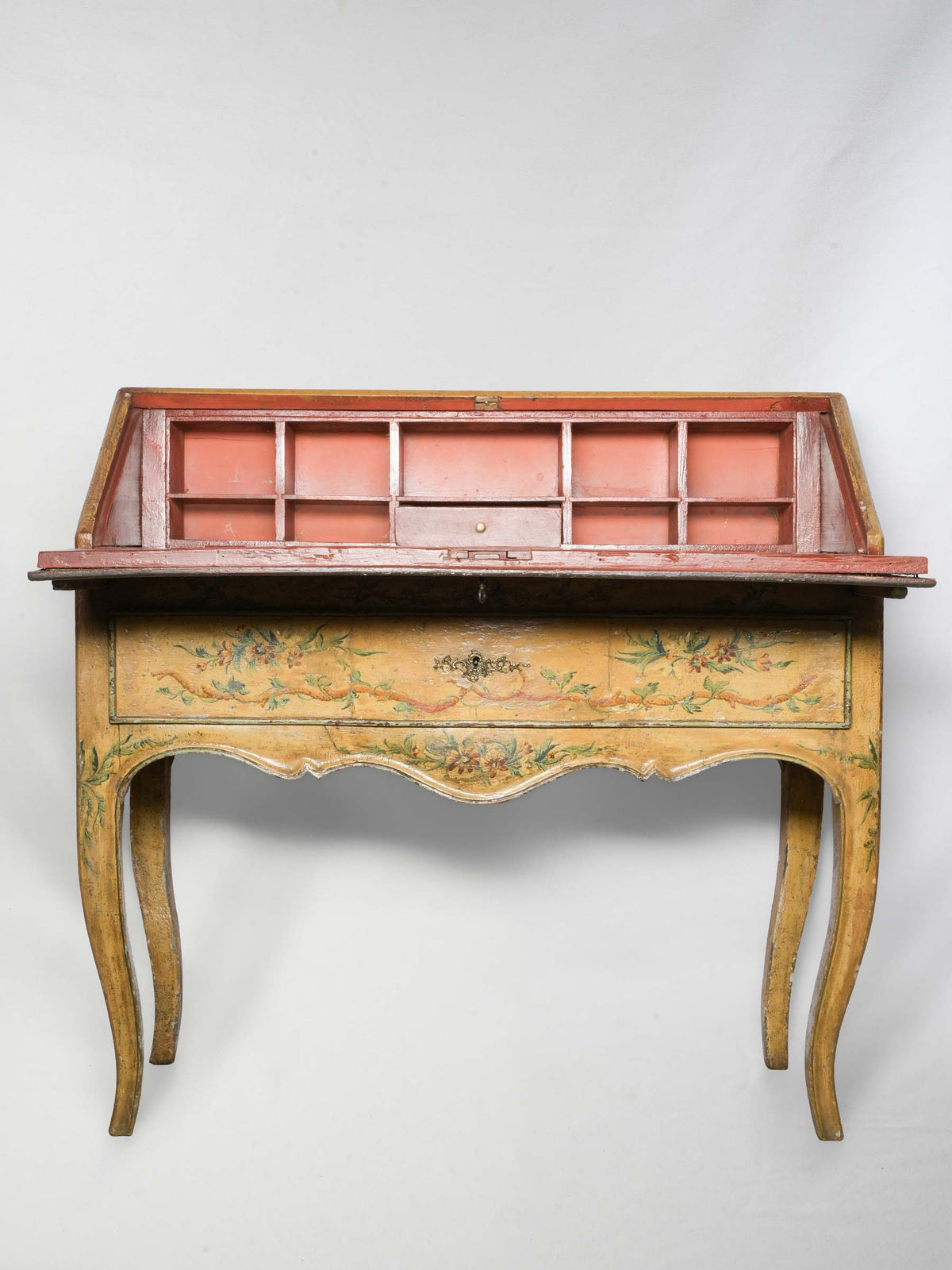 Stunning 18th-Century Rococo Hand-Painted Slant-Front Writing Desk - 39" x 40½"