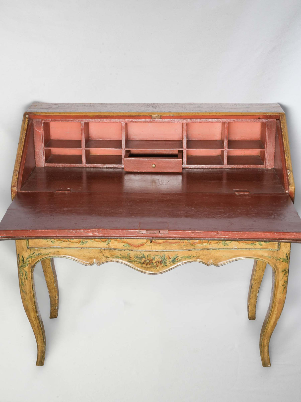 Stunning 18th-Century Rococo Hand-Painted Slant-Front Writing Desk - 39" x 40½"