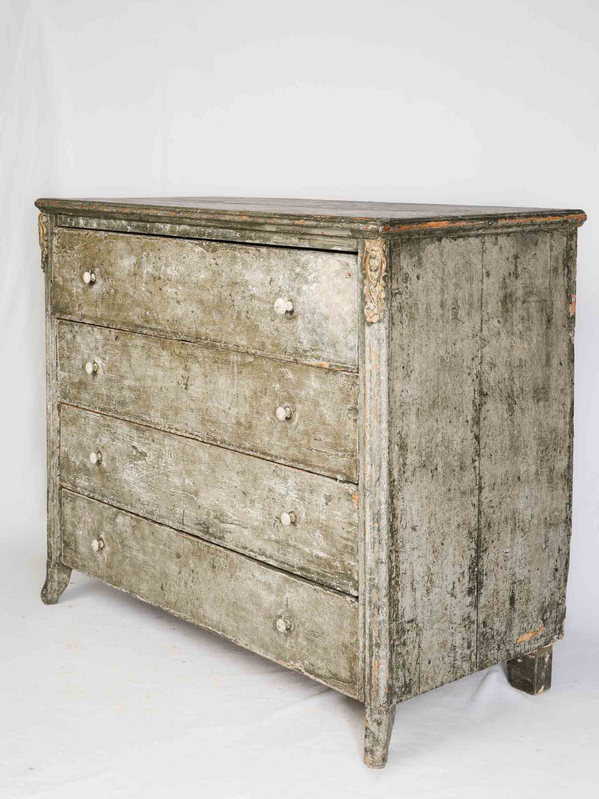 Tall French Chest of Drawers w/ Misty Gray Patina, Circa 1800 - 40¼" x 48¾"