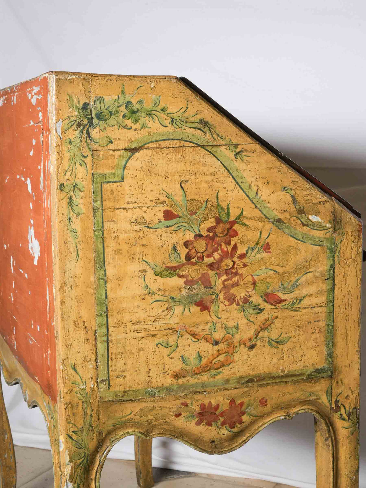 Stunning 18th-Century Rococo Hand-Painted Slant-Front Writing Desk - 39" x 40½"