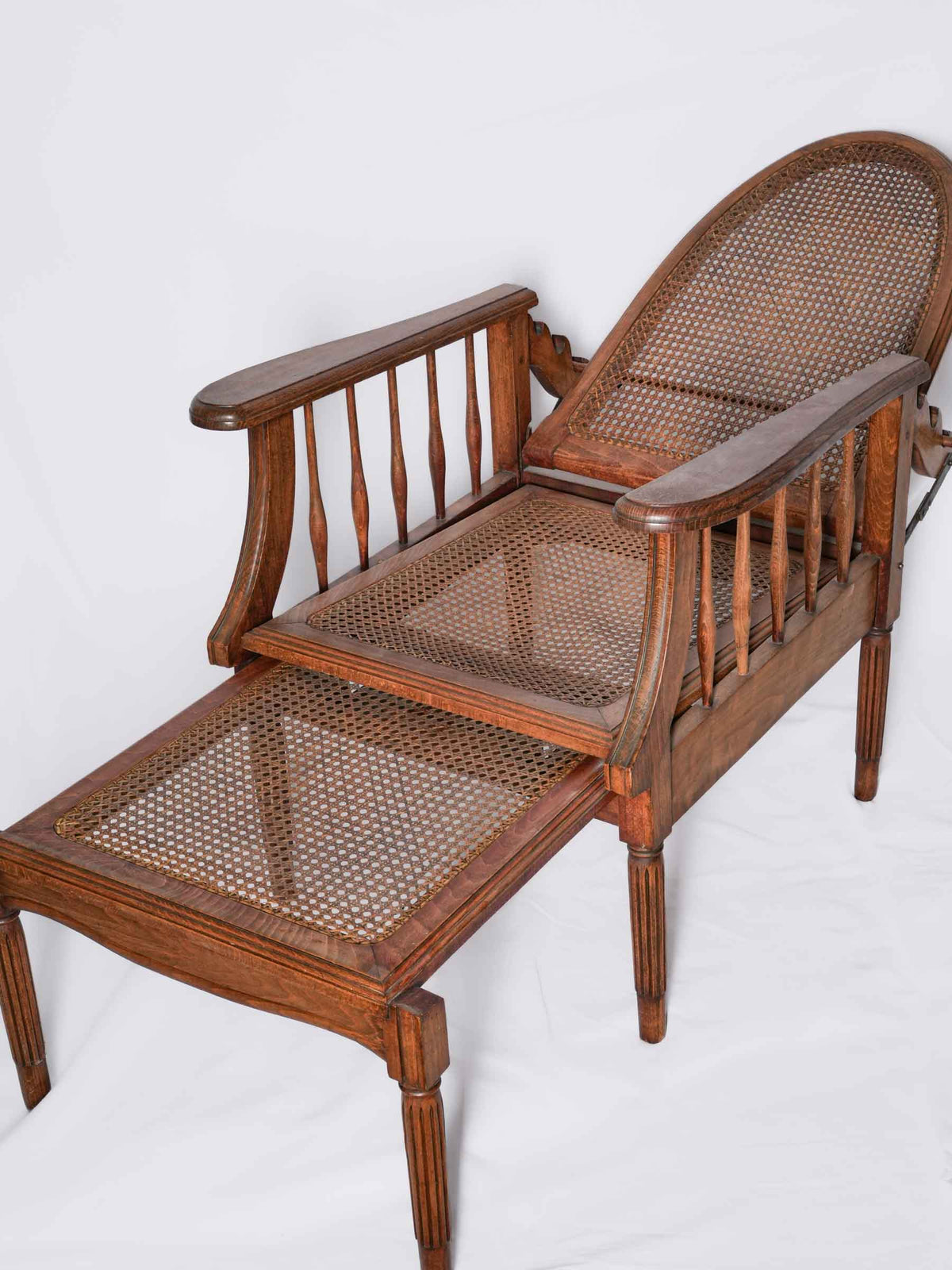 1920s French Adjustable Reclining Cane Lounge Chair