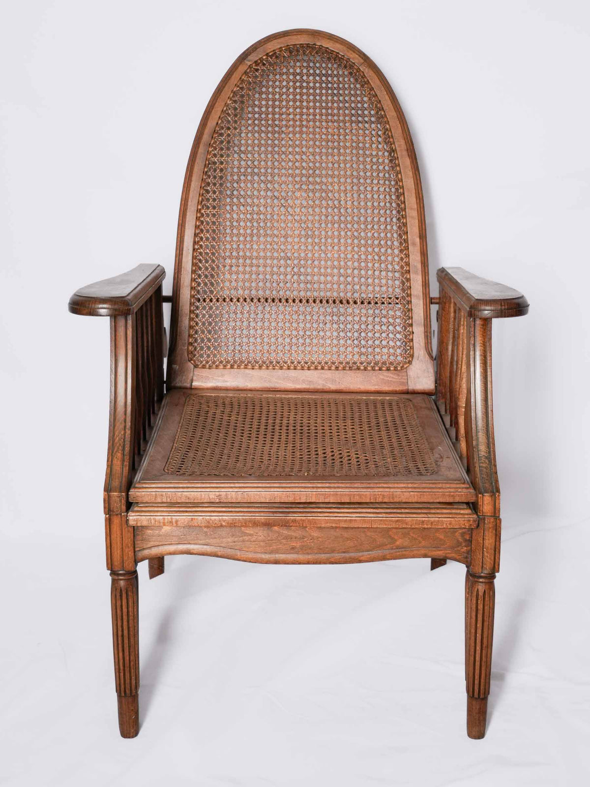 1920s French Adjustable Reclining Cane Lounge Chair