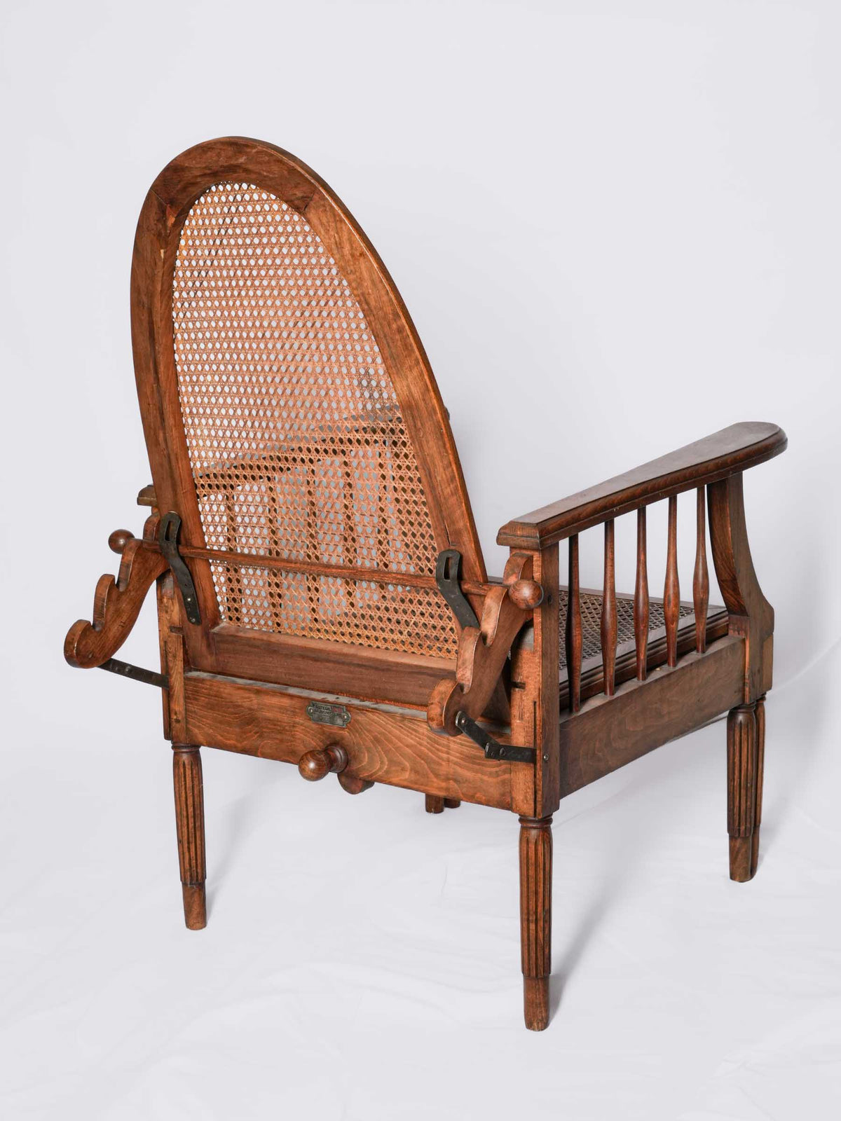 1920s French Adjustable Reclining Cane Lounge Chair