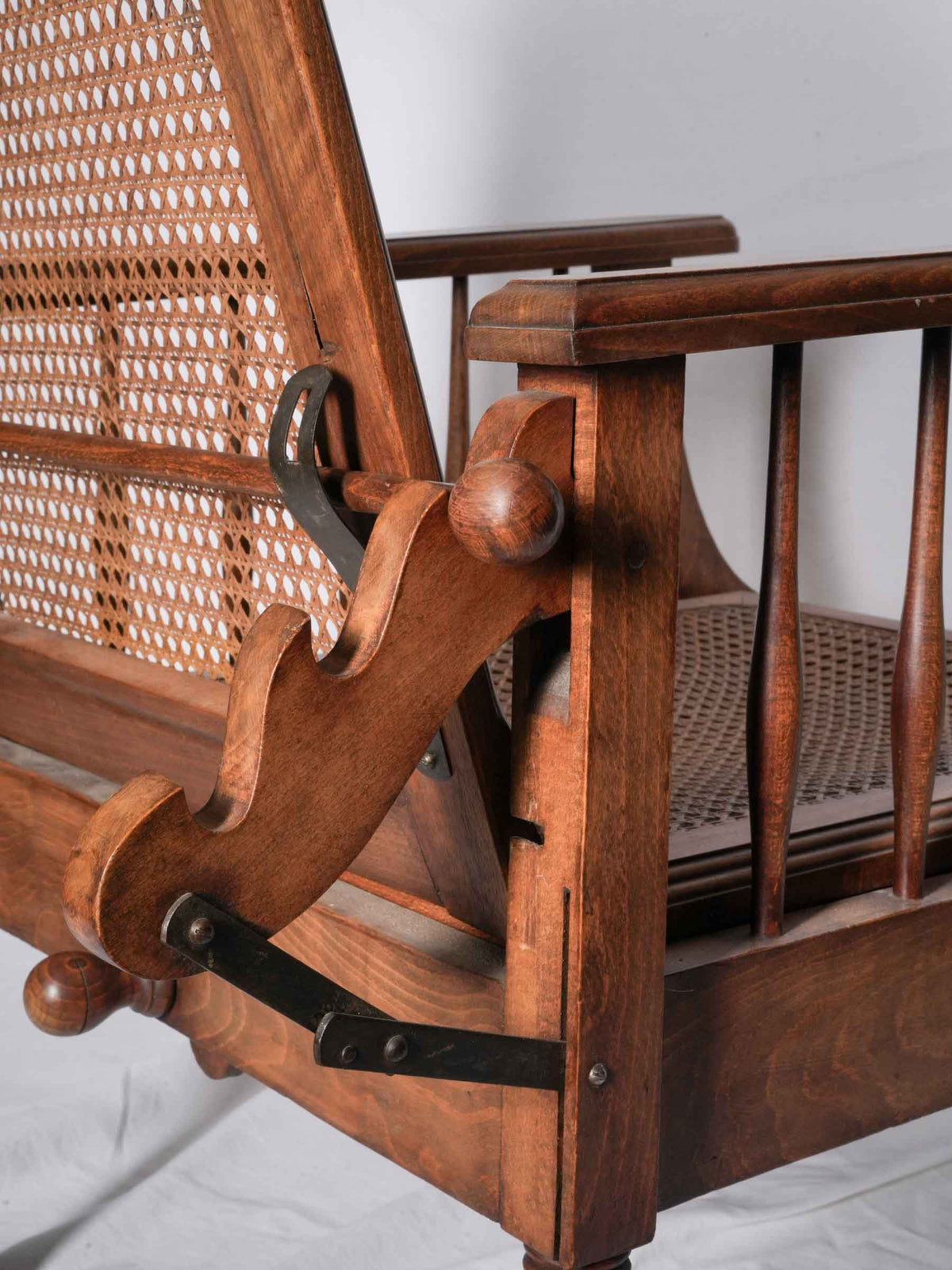 1920s French Adjustable Reclining Cane Lounge Chair