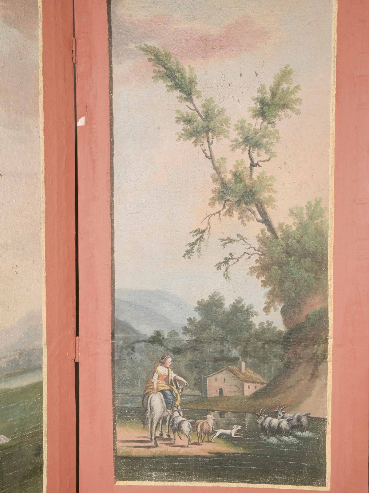 Late 18th-Century French Four-Panel Screen w/ Water-Themed Pastoral Scenes - 77¼" x 102¼"