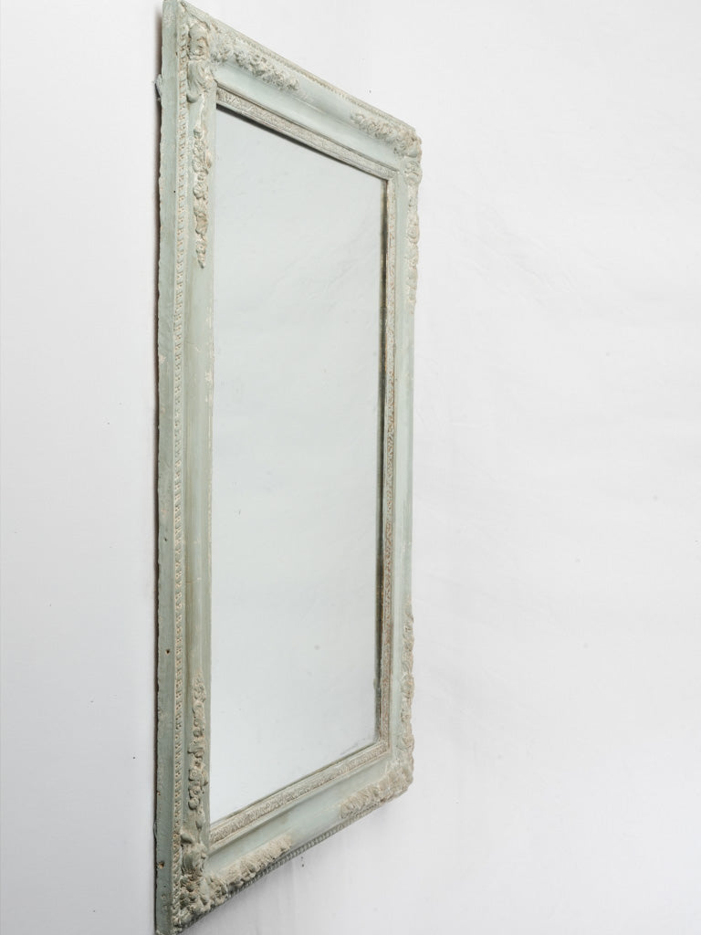 Late 19th Century French Rectangular Wall Mirror w/ Seafoam Green Finish and Mercury Plate - 35"x 25¼"
