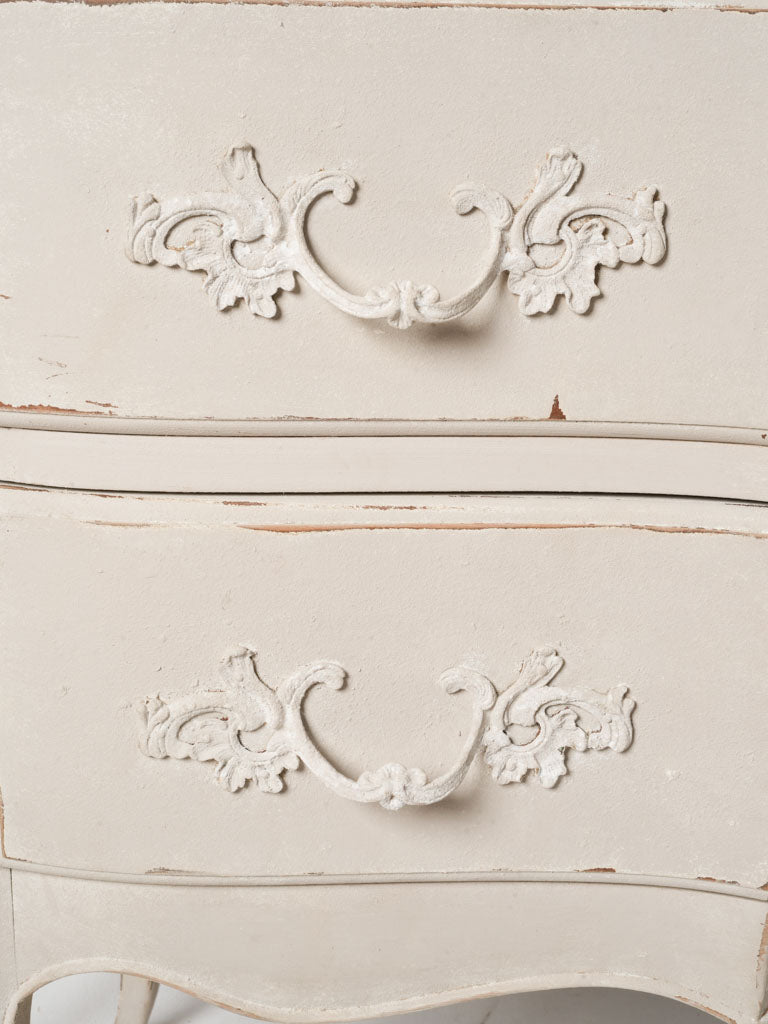 Romantic French Louis XV Style Commode in Distressed Pale Grey Finish