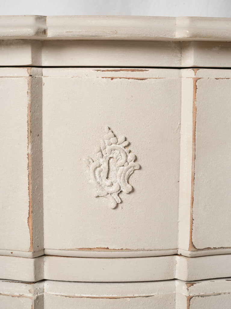 Romantic French Louis XV Style Commode in Distressed Pale Grey Finish