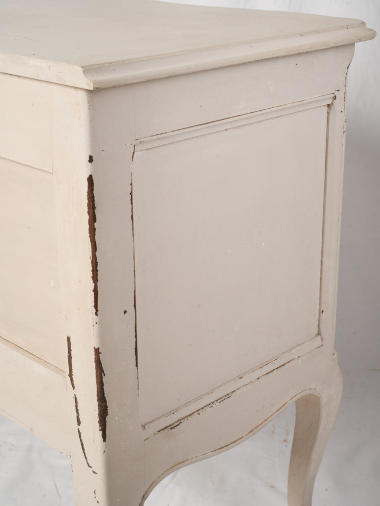 Romantic French Louis XV Style Commode in Distressed Pale Grey Finish