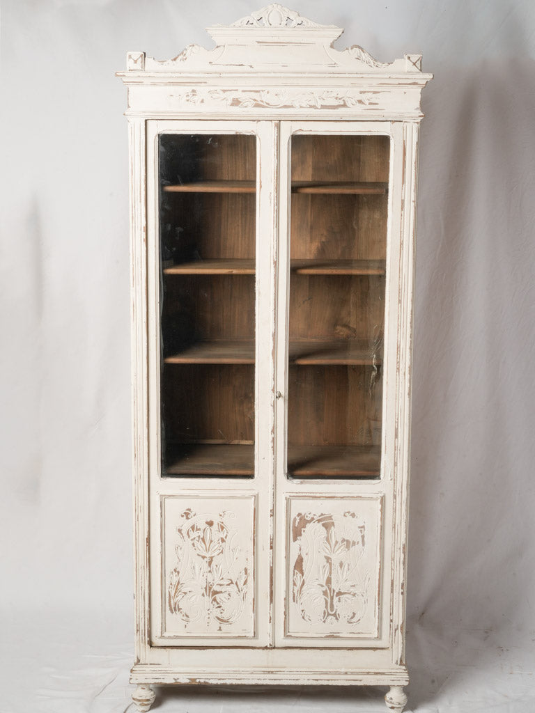 Petite French Painted Display Cabinet with Carved Panels c. 1930 - 74¾"