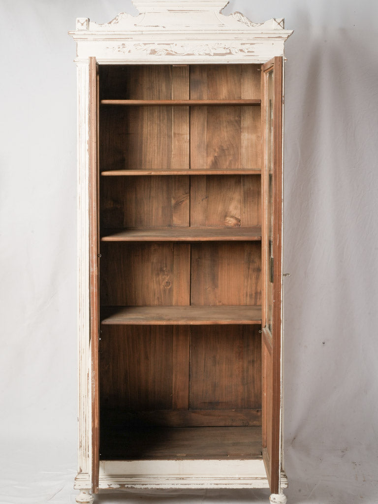 Petite French Painted Display Cabinet with Carved Panels c. 1930 - 74¾"