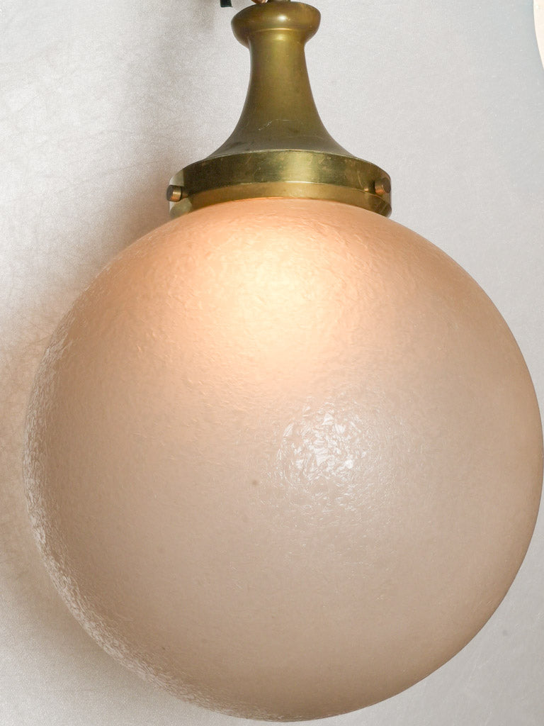 French Mid-Century Globe Pendant in Ice-Frosted Glass - 15"