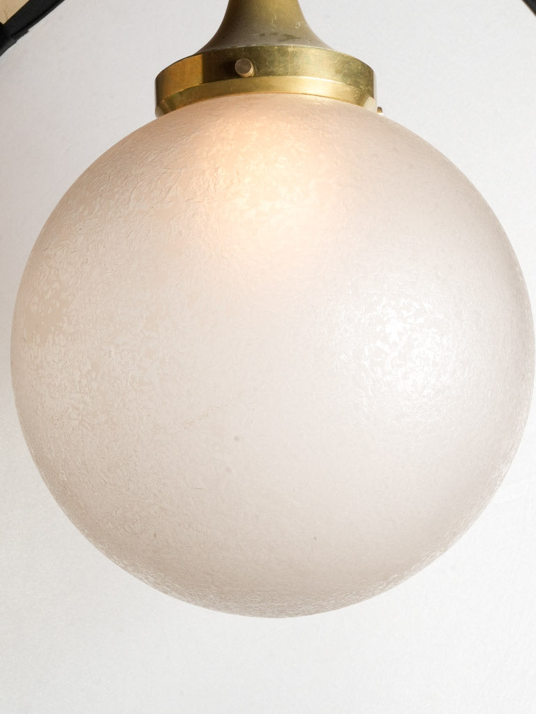 French Mid-Century Globe Pendant in Ice-Frosted Glass - 15"