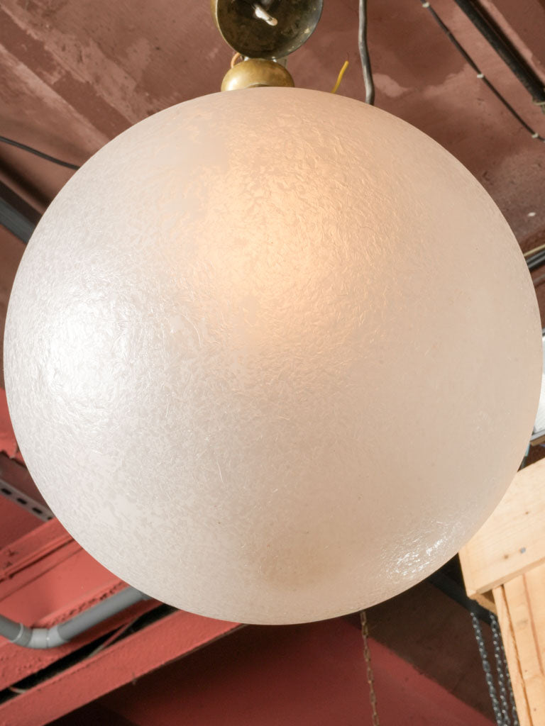 French Mid-Century Globe Pendant in Ice-Frosted Glass - 15"