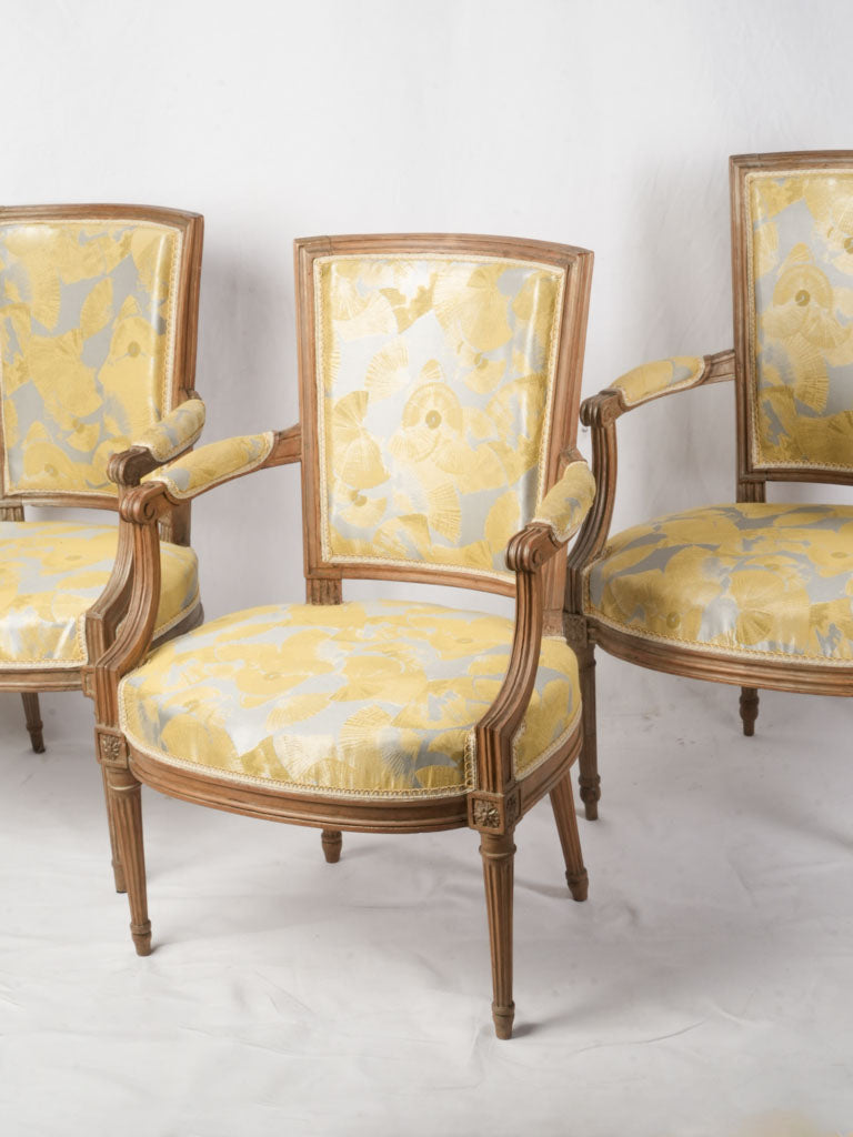 Set of Three Louis XVI Style Open Armchairs w/ Modern Upholstery