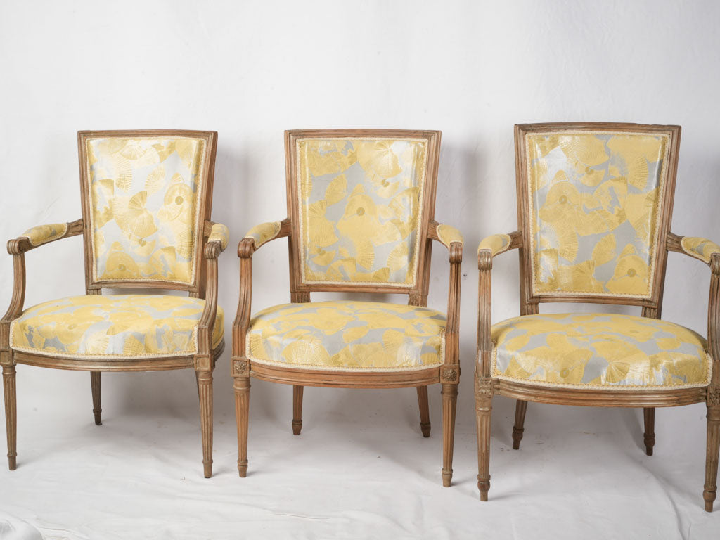 Set of Three Louis XVI Style Open Armchairs w/ Modern Upholstery