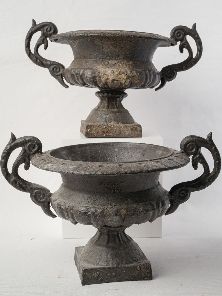 Distinctive cast iron garden urns