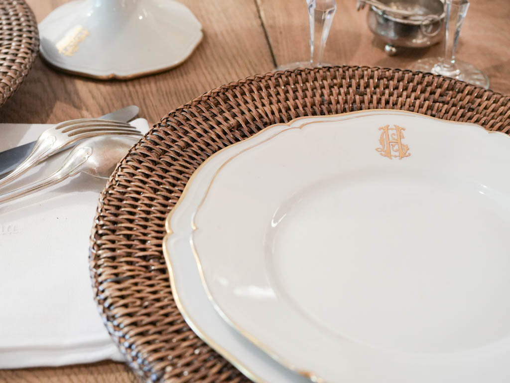 Early 20th-Century Monogrammed Porcelain Dinner Service by Émile Bourgeois for 10